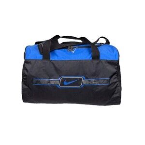 VTG 90s Y2K Nike Swoosh Metal Zipper Gym Bag Crossbody Handles Blue/Black Nylon